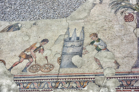 ISTANBUL, TURKEY - MAY 31, 2014 : Byzantine 5th century mosaics from the Great Palace Mosaic at the...
