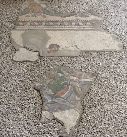 ISTANBUL, TURKEY - MAY 31, 2014 : Byzantine 5th century mosaics from the Great Palace Mosaic at the Istanbul Mosaic Museum.のeditorial素材