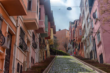 ISTANBUL, TURKEY  19,03,2018  Colorful Houses in old city Balat.のeditorial素材