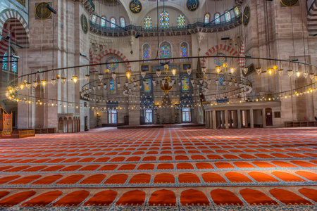 ISTANBUL, TURKEY - 13,03,2016 : An interior view of Suleymaniye Mosque (Suleymaniye Camisi),...