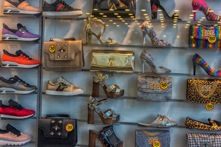 Turkey, Istanbul, 16,03,2018 Shoes and handbags in the shop windowのeditorial素材