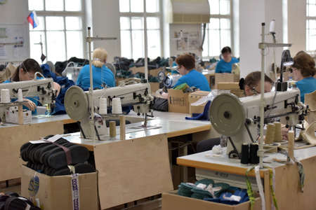 Russia, Kukmor, 26,03,2018 Women work in a felt boots factoryのeditorial素材
