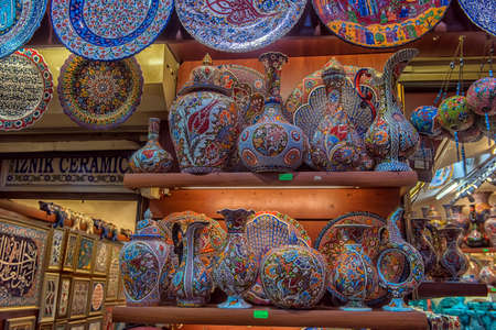 Turkey, Istanbul 23,08,2018 Ceramic vases and jugs at the Grand Bazaarのeditorial素材