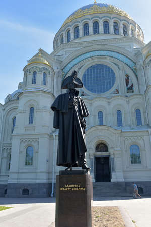 Kronstadt, Russia- 27,05,2018 Monument holy righteous Admiral Fedor Ushakov near the Naval cathedral of St. Nicholas the Wonderworker (Nikolsky Stauropegic Naval Cathedral)のeditorial素材
