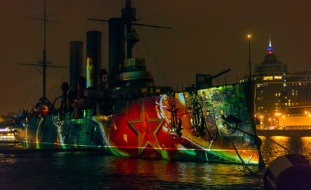 St. Petersburg, RUSSIA 05,11,2017 Multimedia show in honor of the 100th anniversary of the...