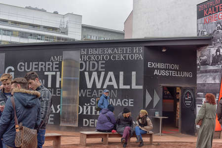 Berlin, Germany - 26.03.2015: The Checkpoint Charlie was a major roadblock, running from 1945 to 1990, linked the area of Soviet occupation with the US.のeditorial素材