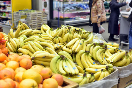 St. Petersburg, RUSSIA 05,04,2015 Vegetables and fruits on supermarket shelvesのeditorial素材