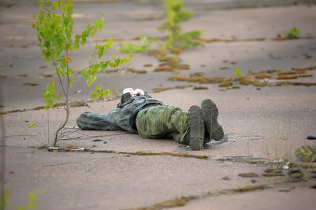 St. Petersburg, RUSSIA 27.06.2014 Open-air paintball tournament at the end of summer in nature,...