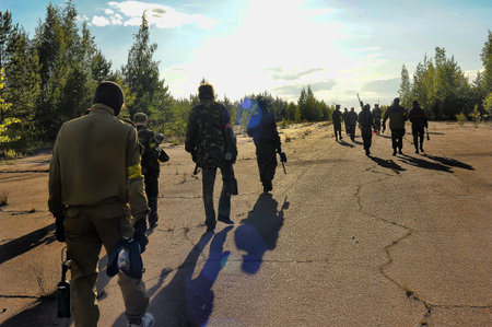 St. Petersburg, RUSSIA 27.06.2014 Open-air paintball tournament at the end of summer in nature,...