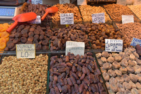 Turkey, Istanbul, 14,03,2018 Dates, nuts and figs on the Istanbul Spices marketのeditorial素材