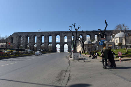 ISTANBUL, TURKEY - 17,03,2018 The Valens Aqueduct is a Roman aqueduct which was the major water-providing system of Constantinopole, modern Istanbul,のeditorial素材