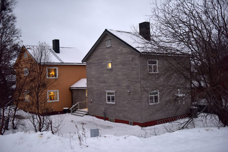 Sweden, Kirkenes. 05,12,2017 Kirkenes town  covered with snow in winterのeditorial素材