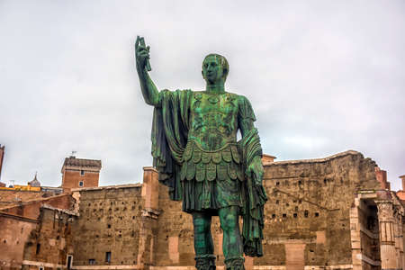 ROME, ITALY - 01.01.2018 : Amazing view of Trajan Forum and statue in city of Rome, Italyのeditorial素材