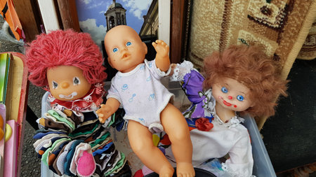 Russia, St. Petersburg, 13,10,2018 Old dolls at the flea marketのeditorial素材