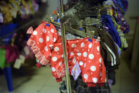 Russia, St. Petersburg, 14,10,2018 Clothing for dogs in the storeのeditorial素材
