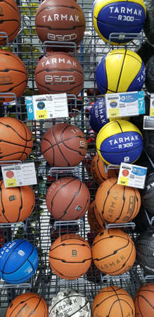 Russia, St. Petersburg, 14,10,2018 Balls in a sports storeのeditorial素材