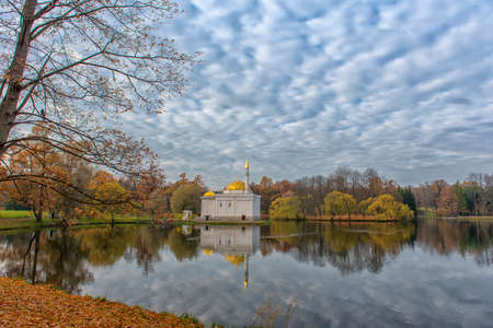 Russia, Tsarskoye Selo, 14,10,2018 Turkish bath in golden fall in Catherine park, Tsarskoe Selo (Pushkin), Saint Petersburg, Russiaのeditorial素材