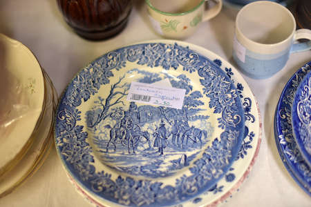 Finland, Lappeenranta 28,08,2015 Plates of antique English porcelain in a commission shopのeditorial素材