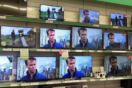 Finland, Lappeenranta, 22,05,2015 TVs on the shelf in the store