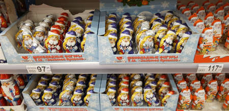Russia, St. Petersburg 06,12,2018 Chocolate grandfathers frost in a supermarketのeditorial素材