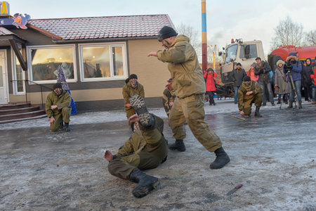 Russia, Severodvinsk 27,11,2016 Demonstration on hand-to-hand fighting of the military on the street...