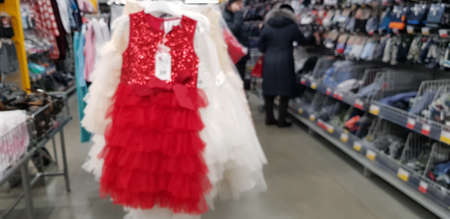 Russia, St. Petersburg 16,12,2018 Elegant children's dresses in the supermarketのeditorial素材