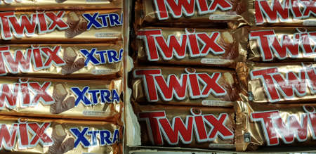 Russia, St. Petersburg 22,12,2018 Twix Chocolate in the storeのeditorial素材