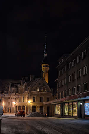 Estonia, Tallinn 17,12,2014 Night streets of the old townのeditorial素材