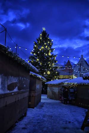 Estonia, Tallinn 17,12,2014 Christmas tree and Christmas fair on the central square of Tallinnのeditorial素材