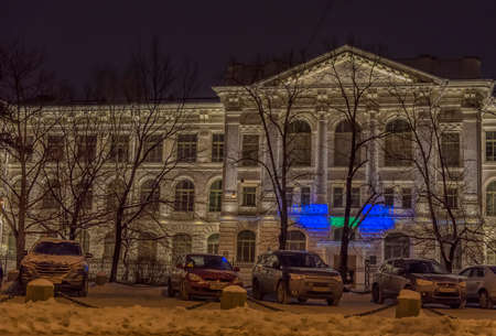 Russia, St. Petersburg 07,01,2019 Polytechnical University at night in winterのeditorial素材