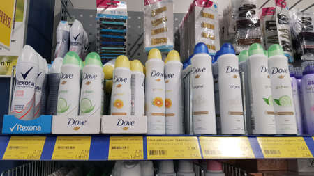 Finland, Lappeenranta, 29,10,2018 Women's antiperspirants in the storeのeditorial素材