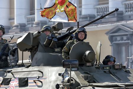 ST PETERSBURG, RUSSIA - MAY 09, 2015: Military equipment on the victory parade