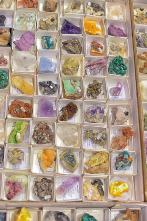 Russia, Velikiy Novgorod 01.05.2015 Selection of minerals and stones for sale.のeditorial素材