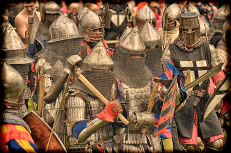 Russia, Priozersk 07,07,2013 Festival of historical reconstruction "Russian fortress" in Korela fortress. Knights in the field of fight.のeditorial素材