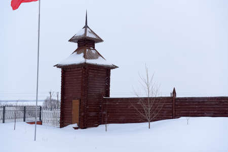 Russia, Vysokogorsky district, Kamaevo village 24,02,2019 "Iske-Kazan State Historical, Cultural and Natural Museum-Reserve" and the site of ancient settlement on the site of the actual location of the last capital of Volga Bulgaria in the middle of the Xのeditorial素材