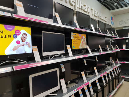 Russia, St. Petersburg 17,03,2019 Monitors for computers on sale in the storeのeditorial素材