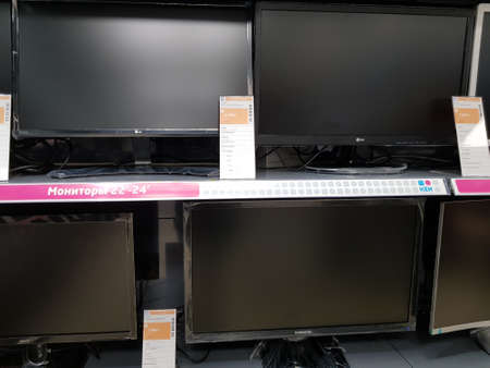 Russia, St. Petersburg 17,03,2019 Monitors for computers on sale in the storeのeditorial素材