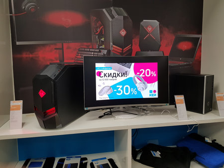 Russia, St. Petersburg 17,03,2019 Monitors for computers on sale in the store
