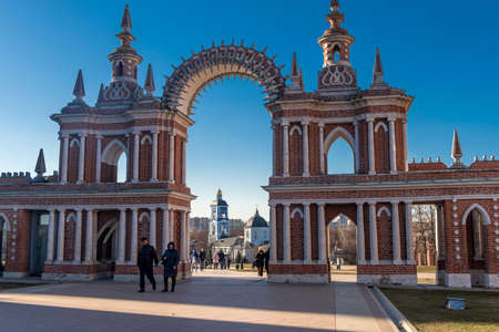 MOSCOW, RUSSIA - 06,04,2019 View of the Tsaritsyno Palace in Moscow . The  Tsaritsyno Palace is a famous tourist attraction in the south of Moscow.のeditorial素材