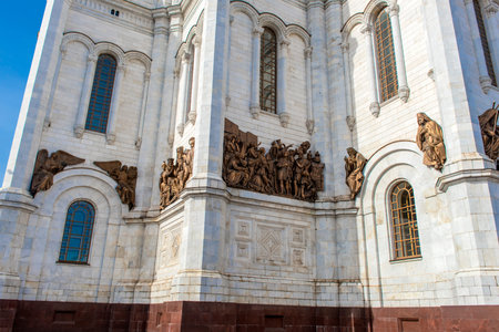 Russia, Moscow 06,04,2019 Fragment of external furniture of a Christian temple of the Christ of the...