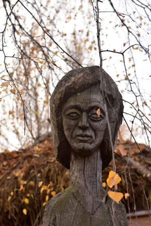 wooden idols on autumn backgroundの写真素材