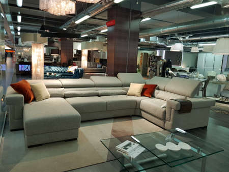 Russia, St. Petersburg 24,03,2019 Sofas in the furniture store on saleのeditorial素材