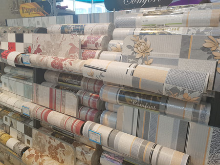 Russia, Moscow 03,06,2019 Wallpaper on sale in the storeのeditorial素材