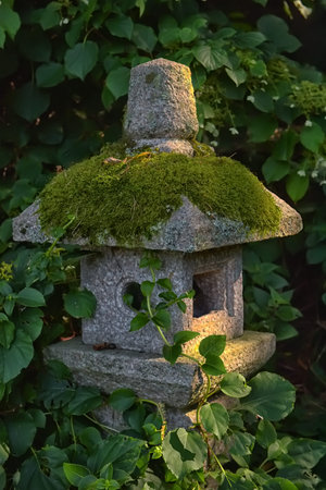 Japanese stone lanterns in Sapokka park in Kotka, Finland.の写真素材