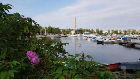 Finland, Kotka 17,08,2019  A yacht and boat cruise in the Sapokka Park in the city of Kotka in Finland. Sea bay and boats at the pier.のeditorial素材