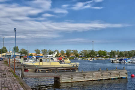 Finland, Kotka 17,08,2019 Sailing yachts and pleasure motorboats are moored in marina of Kotkaのeditorial素材