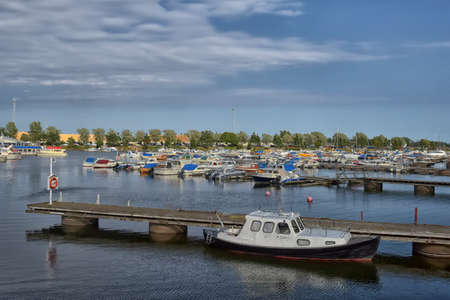 Finland, Kotka 17,08,2019 Sailing yachts and pleasure motorboats are moored in marina of Kotkaのeditorial素材