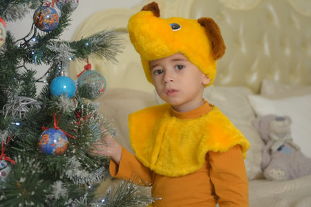 little boy in dog costume at christmas
