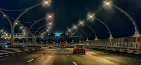 Russia, St. Petersburg 19,01,2020 Cars at night on a high-speed road