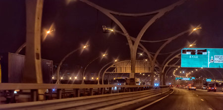 Russia, St. Petersburg 19,01,2020 Cars at night on a high-speed road